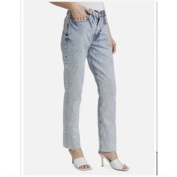 Frame Denim Le Piper High Waist Straight Leg Raw Hem Acid Wash Jeans Size 29 - Picture 1 of 14